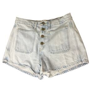 FRAME Le Bardot Light Wash Denim Front Button Patch Pocket Shorts Size 28